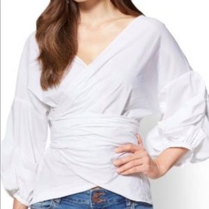 white wrap tie blouse